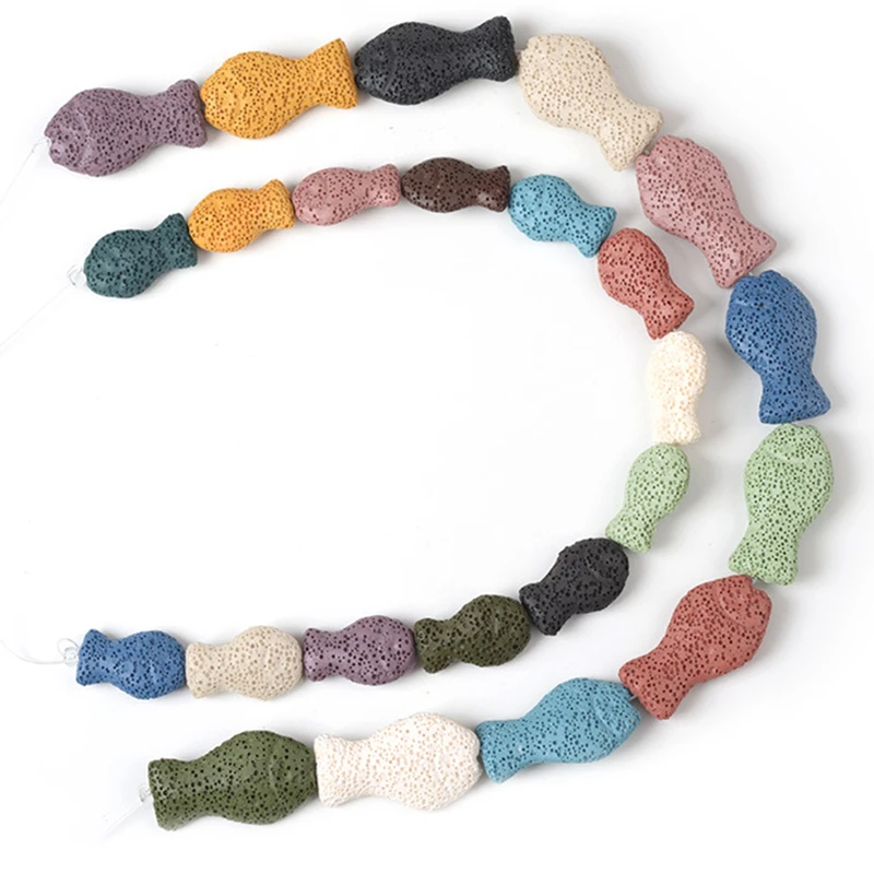 

Colorful Fish Natural Black Rock Volcanic Lava Stone Beads For Bracelets Essential Oil Diffuser Necklace Locket Jewelry Making