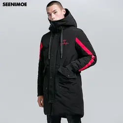 Seenimoe новые зимние парки человек с капюшоном ветрозащитная зимняя куртка утепленная молодежи Повседневное мода длинные пальто хлопка M-4XL