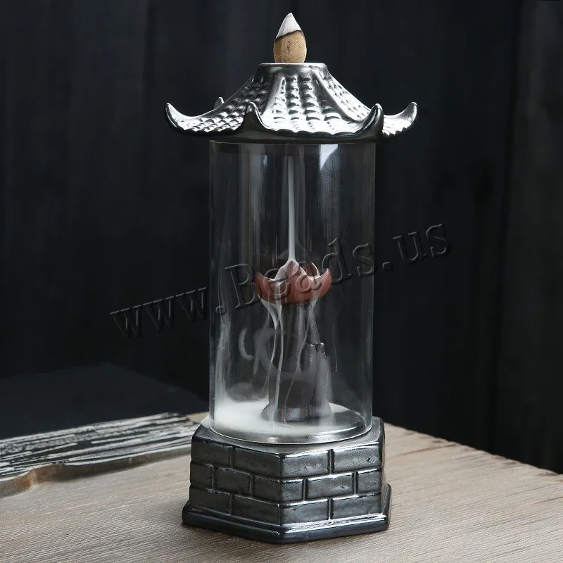 Günstig Pagode Form Rückfluss Weihrauch Brenner Mit Acryl Schutzhülle Keramik Rauch Wasserfall Weihrauch Aromatischen Halter Home Decor