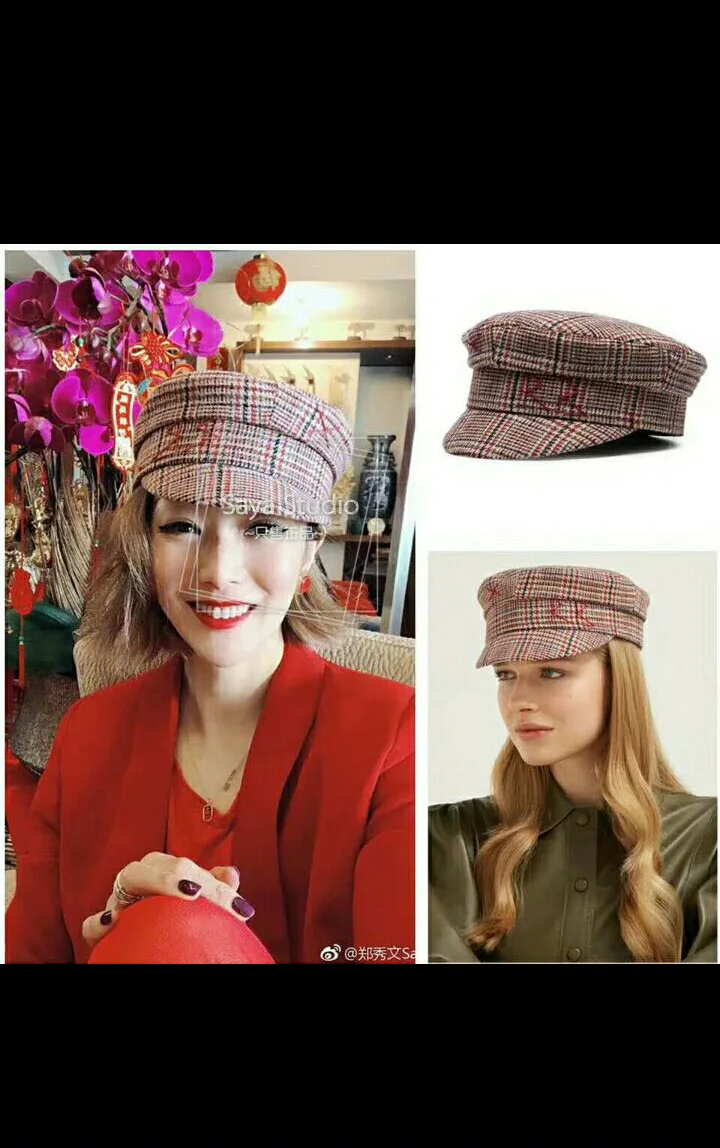 QDKPOTC New Spring Autumn Women Hat Fashion Houndstooth RB Military Hats Leisure Classic Flat Cap Female Beret Cap