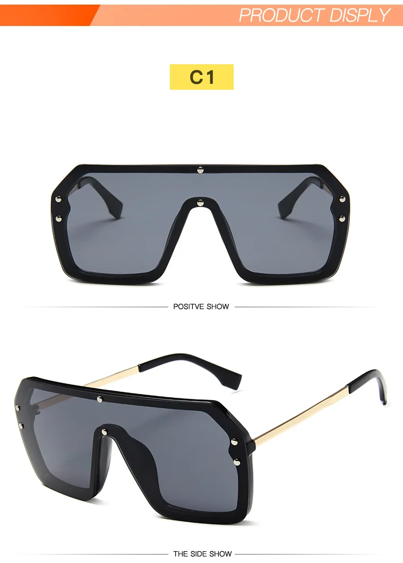 Red Black Oversized Square Sunglasses Men New 2019 One Piece Lens Big Frame Sun glasses For Women UV400 Silver Mirror