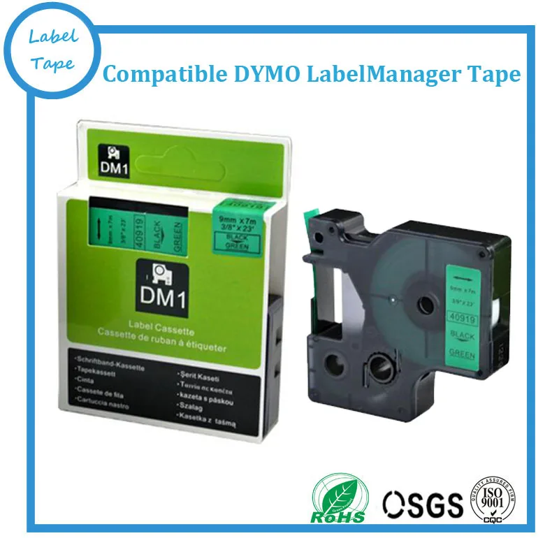 

3pk compatible Black on Green 40919 dymo d1 9mm label tapes for dymo labelmanager printers