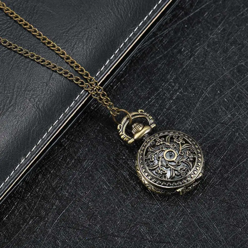 Vintage Women Pocket Watch Alloy Retro Hollow Out Flowers Pendant Clock Sweater Necklace Chain Watches Lady Gift pocket watch