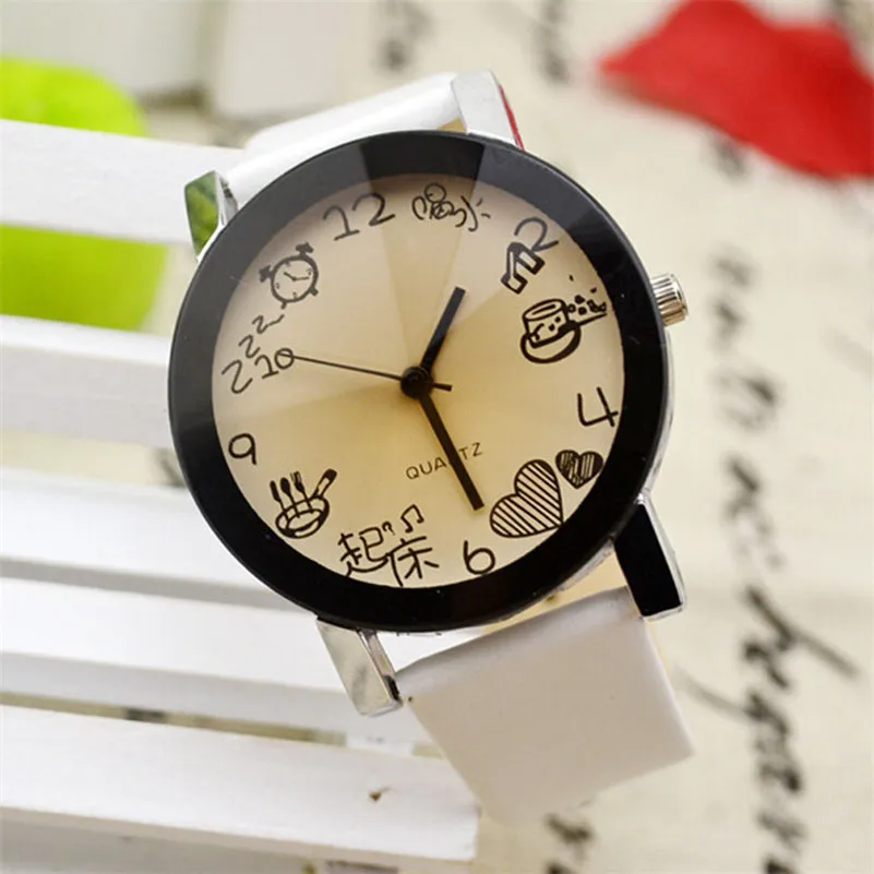 Women's watches casual watches Girls Fuax Leather Strap Round Dial Quartz Wrist Watch Women Clock relogio feminino M10 (3)
