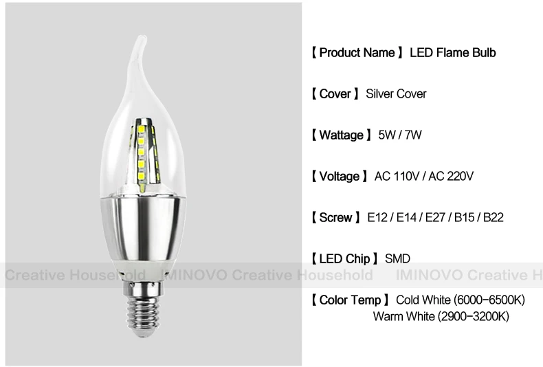 E14 светодиодный лампы в форме свечи лампы светильник E27 энергосберегающая лампа 220V 3W 5 Вт 7 Вт E12 B15 B22 Bombilla Lampara люстра домашнее украшение точечный светильник