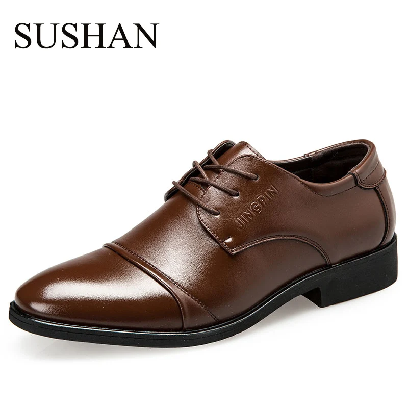 

2019 Men PU Leather Oxford Flat Classic Formal Shoes Pointed Toe Business Lace Up Shoes Black Brown Hombre Plus Big Size 48