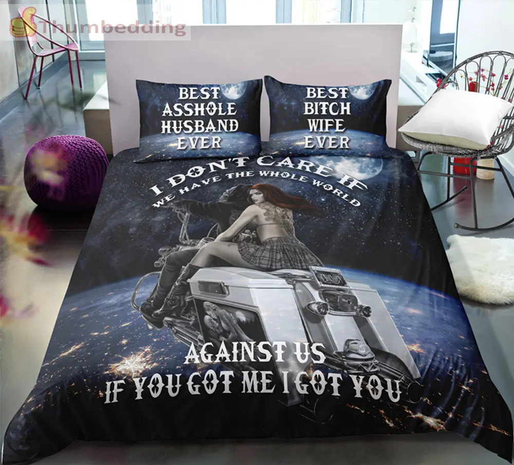 

Thumbedding King Size Bedding Set Skull Luxury Motor Cycling 100% Microfiber Innovative Unique Designed 3D Duvet Cover Set