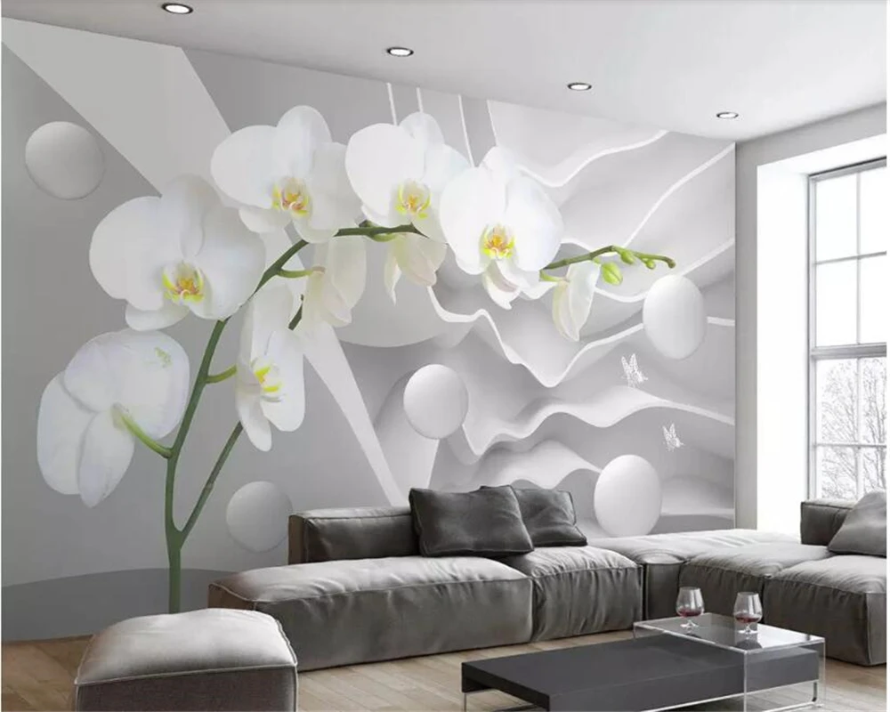 

Wall mural wallpaper 3d three dimensional layered space butterfly orchid ball TV backdrop large HD photo mural wallpaper