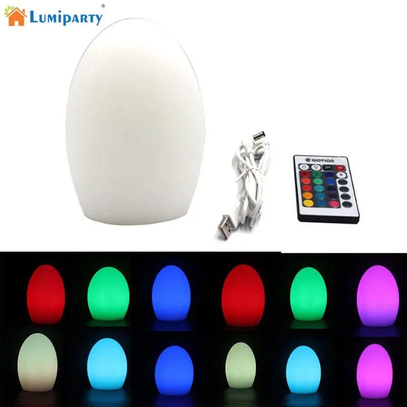 Lumiparty USB Перезаряжаемые яйцо Форма светодиодные лампы Водонепроницаемый и ударостойкого 16-цвет атмосфера ночник JK35