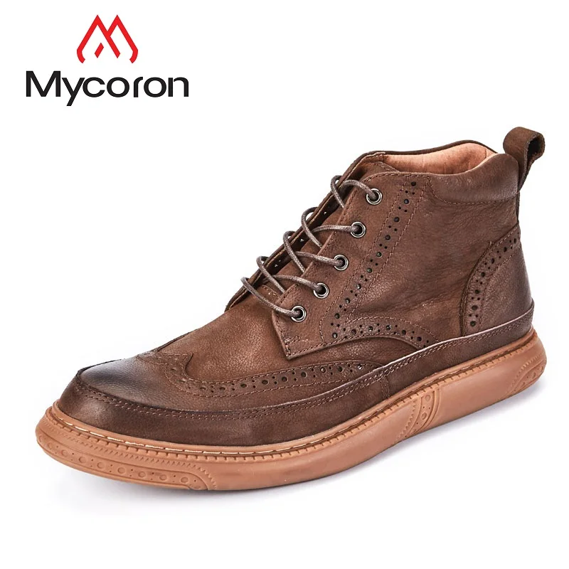 

MYCORON Brand Genuine Leather Men Boots Luxury Product Fashion Cow Leather Men Shoes Men Solid Winter Shoes Men Winter Boots