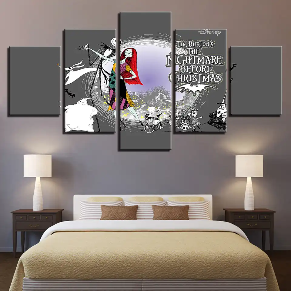 Animated Film Nightmare Before Christmas Hd Print Modern Home Wall Decor Canvas Picture Art 5 Pieces Painting On Canvas Artworks