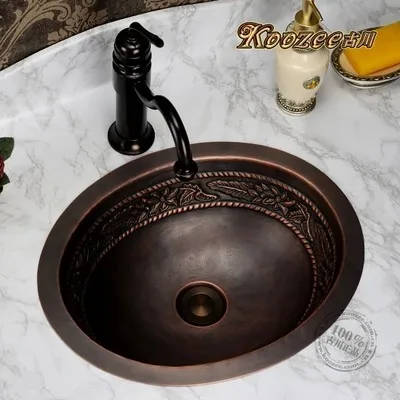 

All copper basin artistic stage retro handmade circular bathroom sink W21
