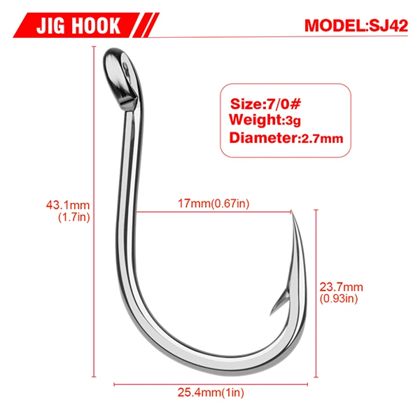 20 шт. морской Рыбалка молния sj42 отсадочные крючок 1/0#-13/0# Модель Нержавеющая сталь рыболовный крючок сделано в Тайване - Цвет: Size 7 0