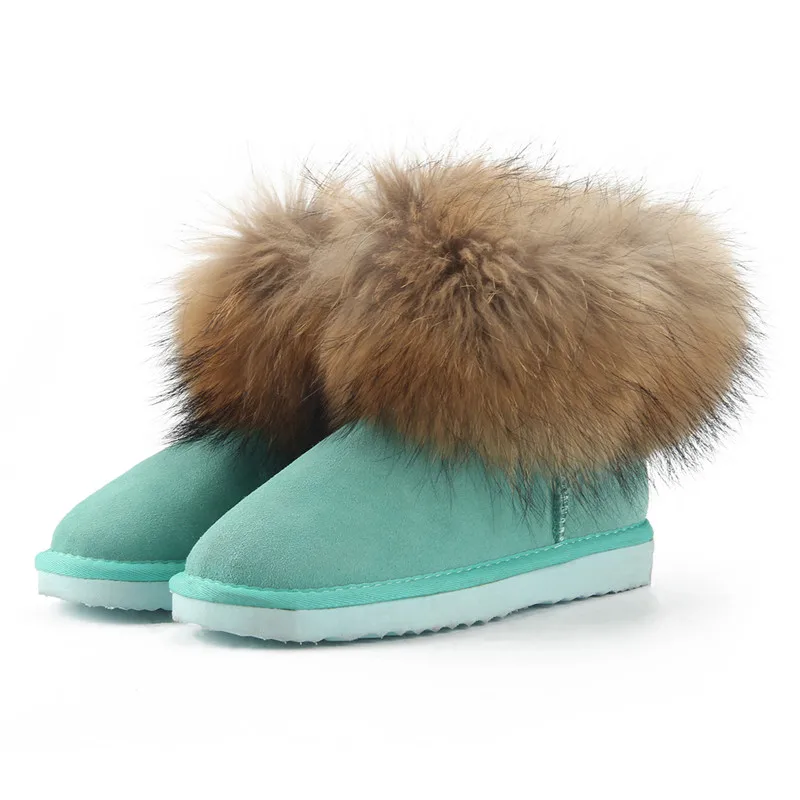 JXANG/модные замшевые женские короткие зимние ботильоны из натуральной лисьего меха года; зимняя женская обувь; женские ботинки - Цвет: Green Lake