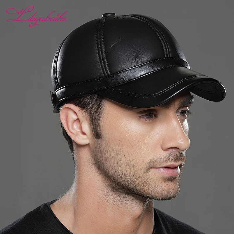 Preise LILIYABAIHE Neue Winter herren capS leder hut Baseball Caps Casual Hüte Caps von Beliebte Einstellbare größe hüte mode Warme mütze