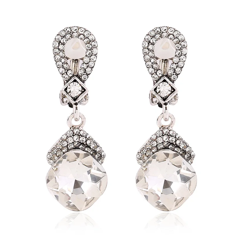 

Duohan Jewelry Without Ear Hole Ear Clip Vintage Fashion Crystal Clip Earrings Without Piercing Rhinestone Earrings for Women