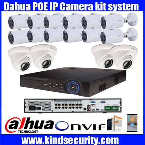 DAHUA NVR4416 16P 16ch 5MP smart POE IP camera system kit with DaHua IPC HDW4421S hfw4421s