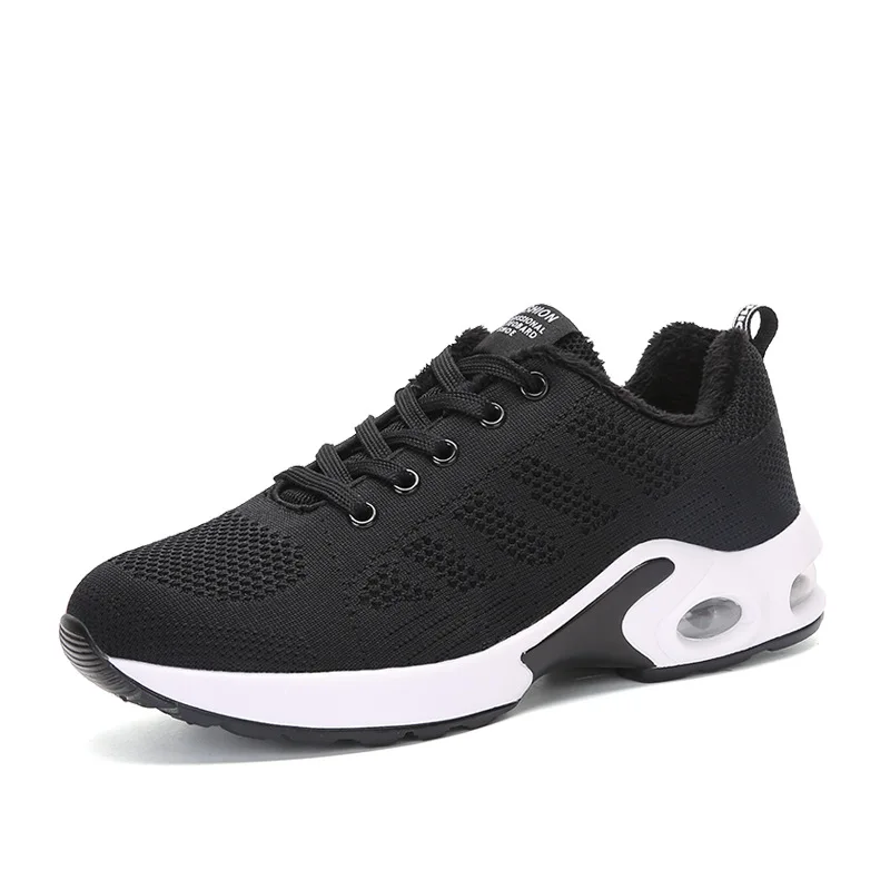 

2018 New Air Cushion Sports Running Shoes Women Breathable Mesh Flying Woven Sports Shoes Winter Thermal Fleece Women's Shoes