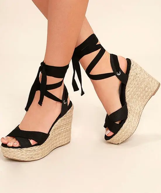 black lace up platform sandals
