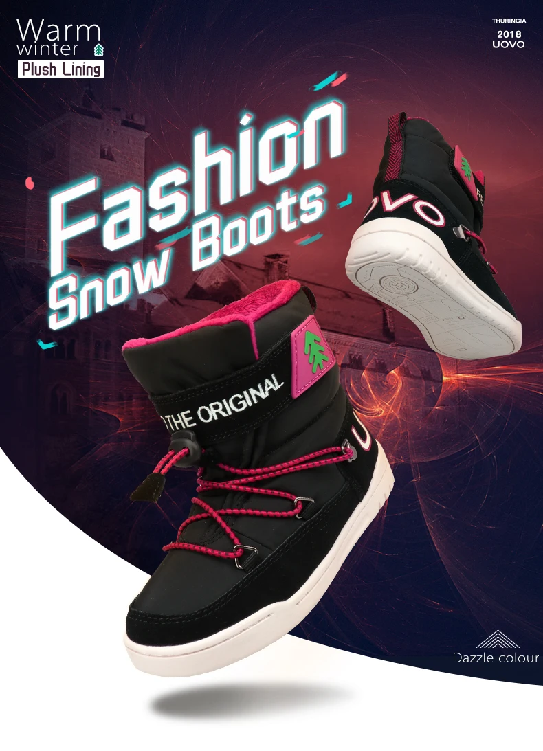 Winter Snow Boots Kids 2020 UOVO New Arrival Fashion Children Warm Boots Boys and Girls Shoes With Plush Lining #29-37