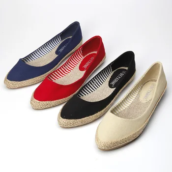 

2019 new plain rope classic refreshing temperament pointed flat shoes single canvas shoes