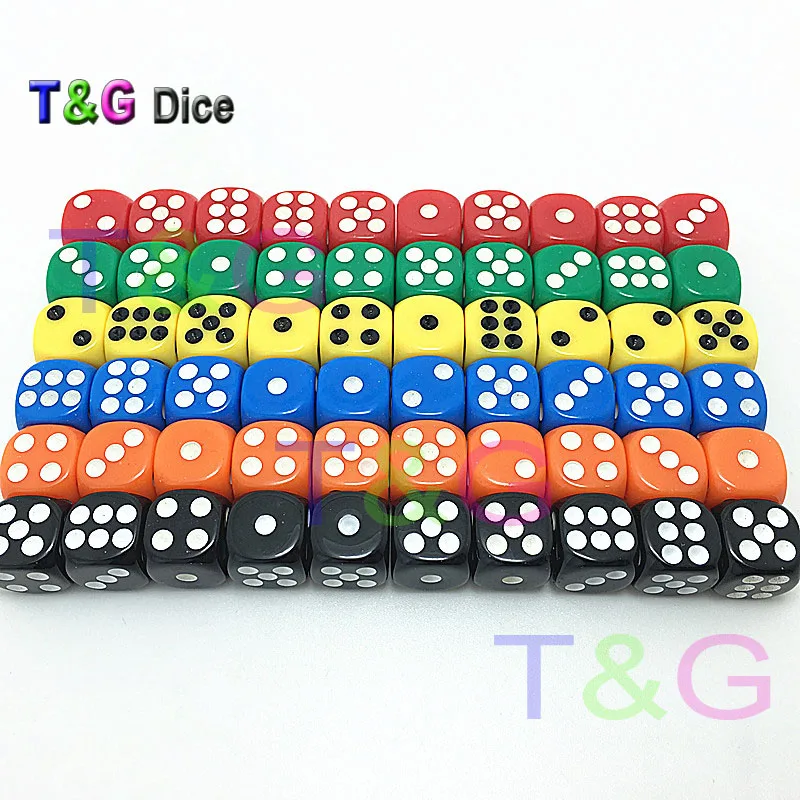 6 видов цветов Размер: 12*12*12 мм пластиковый Покер Кубики игральных карт для игры в кости, красный, синий, orange, желтый, прозрачный, красный/синий 10 шт./компл. d6 кости