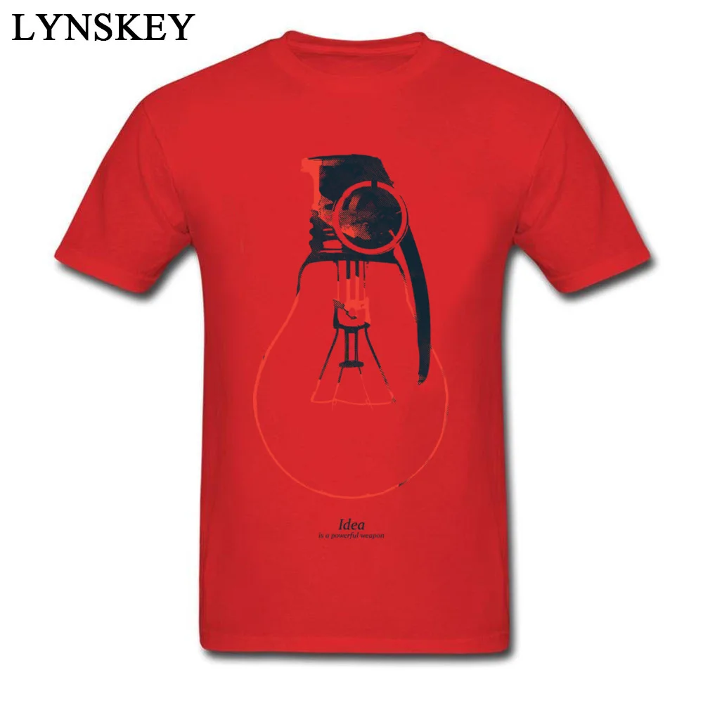 Simple Style Tops T Shirt for Men New Coming Summer Fall Crew Neck 100% Cotton T-shirts Idea is a powerful weapon Crazy Tee-Shirts Idea is a powerful weapon red