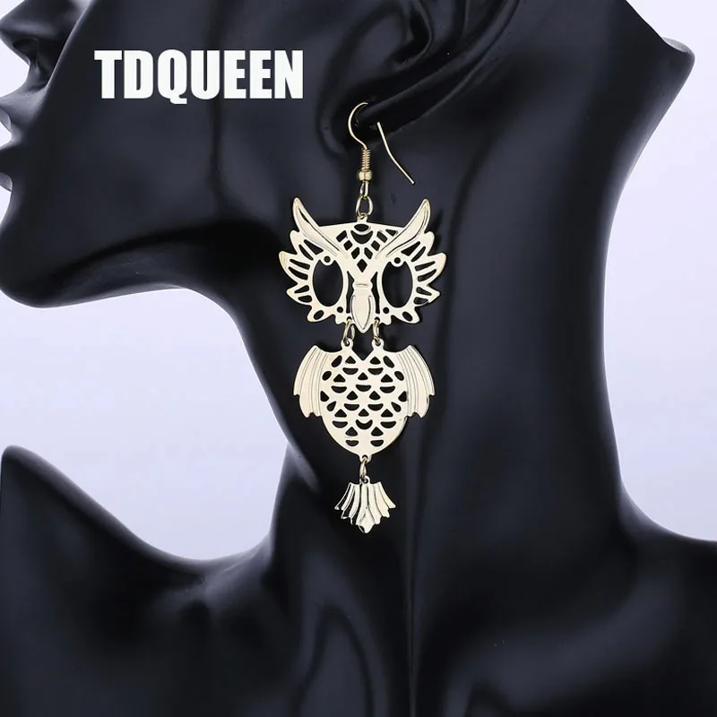 Cute Dangle Owl Earrings Gold Color and Silver Plated Metal Women Fashion Jewelry Long Hanging Owl Earrings (1)