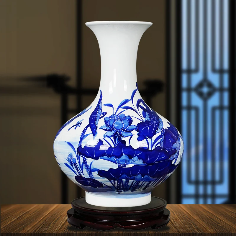 Jingdezhen Ceramic Hand painted Blue And White Porcelain Relief Vase Living Room Portraits