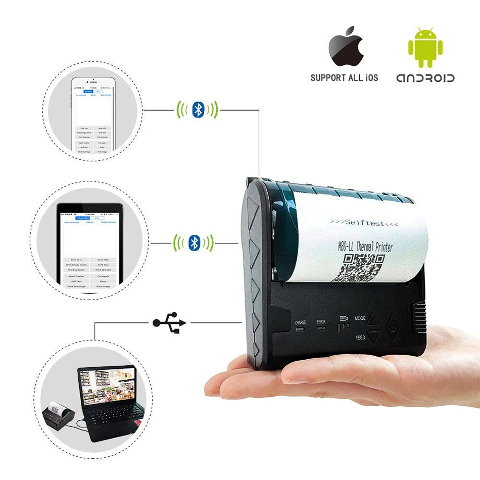 

Portable 80mm bluetooth thermal printer Andriod iOS windows Mini wireless bluetooth Receipt POS Printer 80 pos system printer
