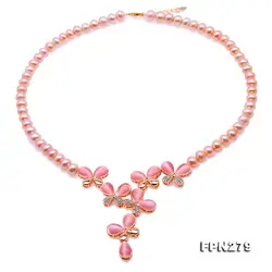 Уникальный жемчуг ювелирный магазин естественный пресноводный жемчуг розовый цветок Цепочки и ожерелья Одежда высшего качества Модные