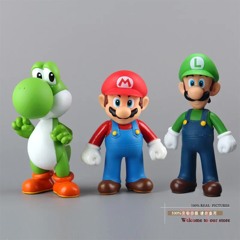 Super Mario Bros Mario Yoshi Luigi PVC Action Figures Collection Model Toys Dolls 3pcs/set