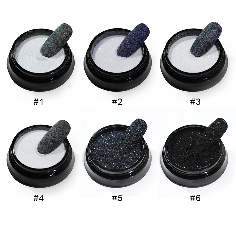 2g brillo de azúcar polvo de uñas blanco negro brillo pigmento polvo holográfico láser para puntas de decoración de Gel polaco