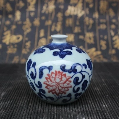 

Mini blue and white porcelain pomegranate vase antique home crafts