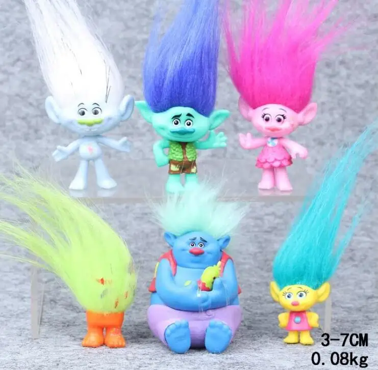 

Trolls Figure Toy Long Hair Doll Poppy Branch Biggie Guy Diamond Smidge Cloud Guy With Long Hair Mini Model Doll Toy 1/4/6/12PCS