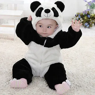 Новинка года для новорожденных Милый хлопковый Зимний Детский комбинезон с капюшоном и длинными рукавами с изображением панды