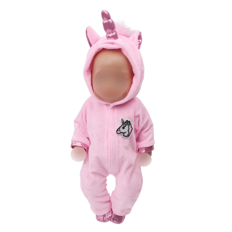 43 см Детские куклы одежда новорожденный розовый костюм «Единорог» синий комбинезон пижамы детские игрушки подходят американским 18 дюймовым девочкам кукла zf10 - Цвет: Розовый