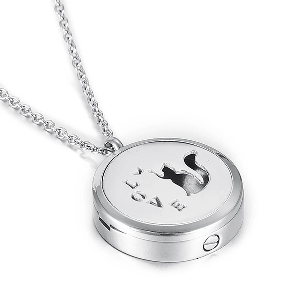

IJD5009 Pet Cat Oil Locket Diffuser Cremation Urn Necklace For Ashes Holder Memorial Ash Keepsake Pendant Funeral Casket Jewelry