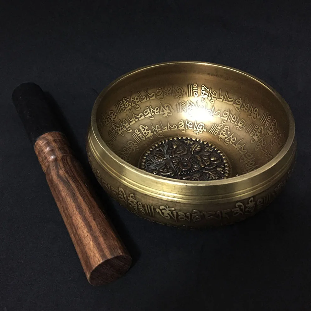 

12cm New Design Nepal Chakra Yoga Singing Bowl Buddhism Brass Tibet Mantra Singing Bowls with Leather Stick and Cushion