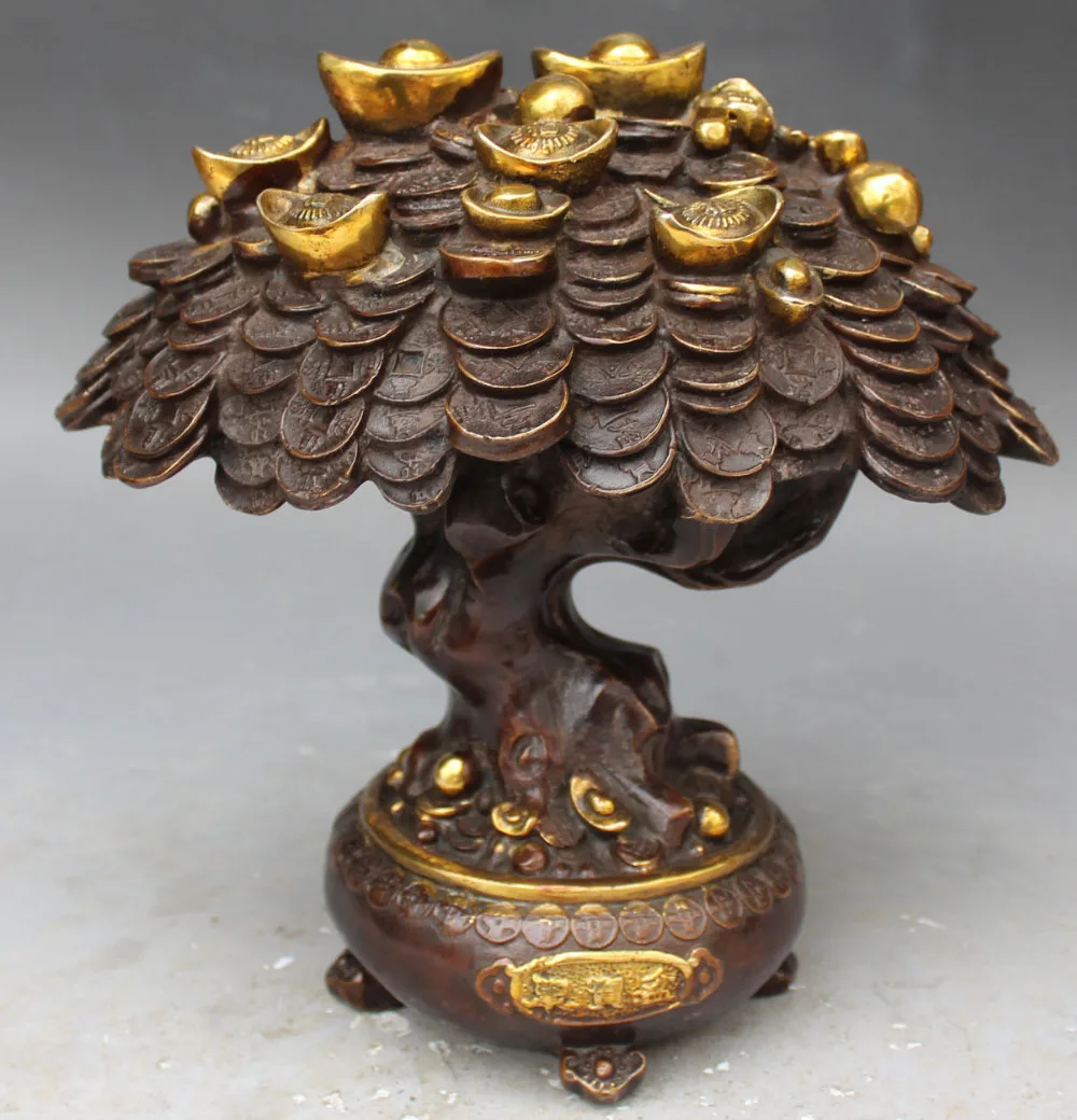 10&quot Chinese Bronze Gilt Fengshui Lucky Wealth Money Yuanbao Coin Tree Sculpture | Дом и сад