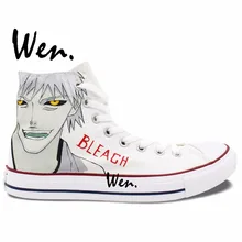 Wen Hand Painted Shoes Design Custom Anime Bleach White Black High Top Men Women’s Canvas Sneakers for Birthday Gifts