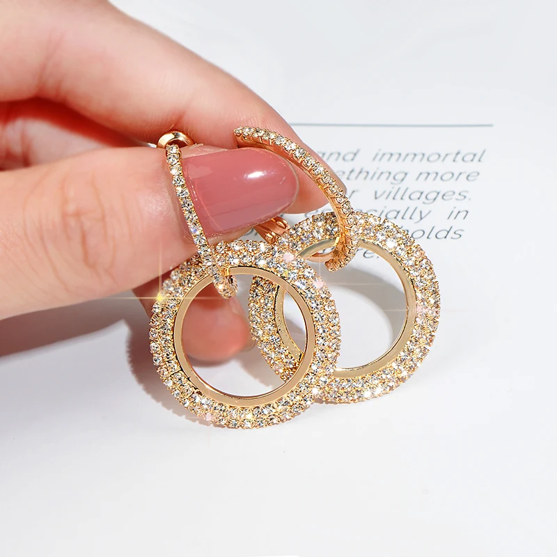 

Exaggerated circle long earrings gold silver crystal round earrings female temperament wild simple Korean personality earrings