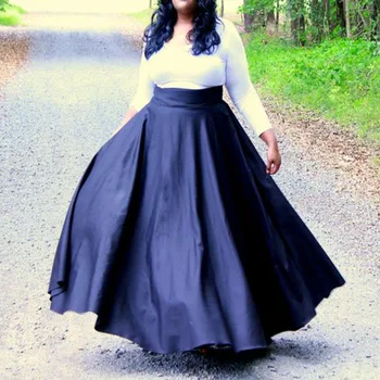 

Fashion Black Women Satin Skirt High Ribbon Waist Autum Plus Size for Overweight Beautiful Lady Formal Vestidos Saia Maxi Skirts
