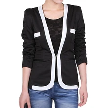 women elegant temperament spell color Blazer long sleeve Slim Small office casual tops outwear Coat