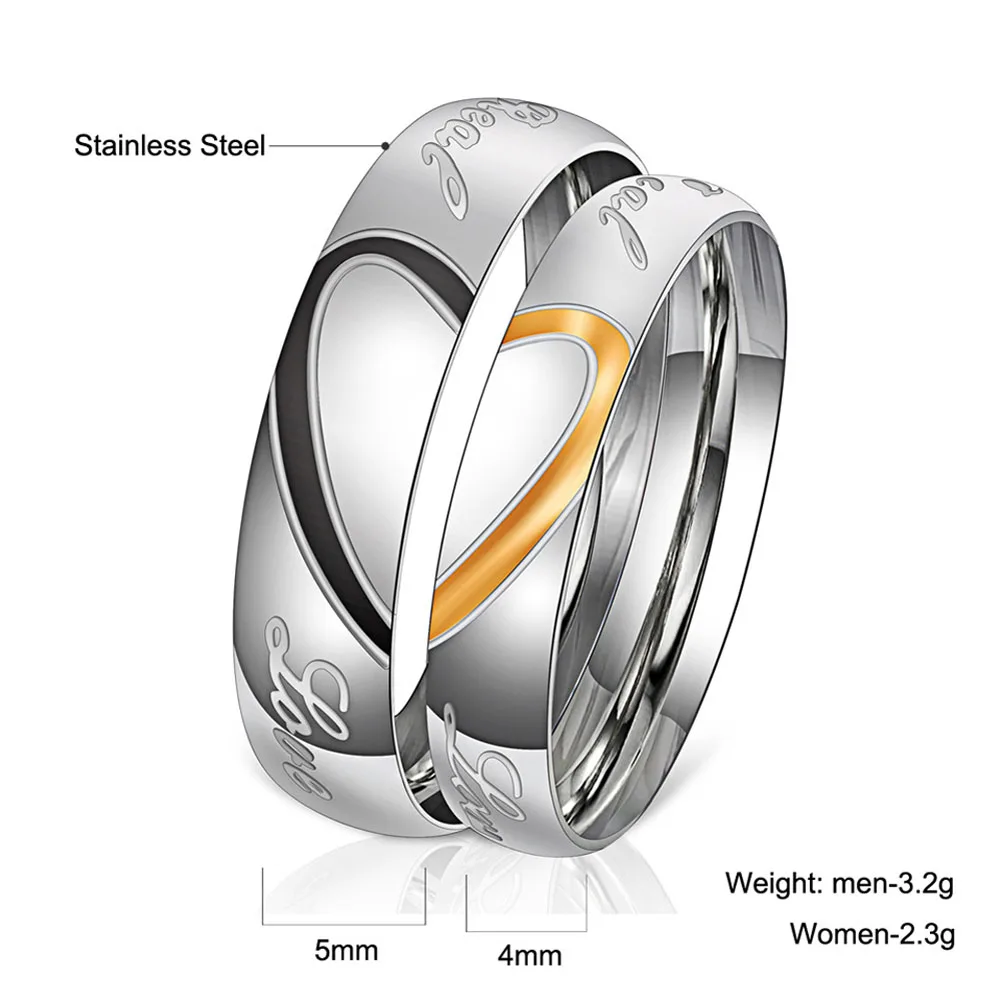 Любителей парное кольцо на палец Нержавеющая сталь с половинками сердца подходящие к свадебному Для мужчин женские кольца, бижутерия подарок@ M23