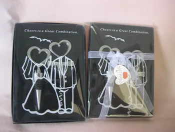 

Free Shipping 20pcs=10box /Lot Bride And Groom Two Hearts Wedding Favor Wine Bottle Opener