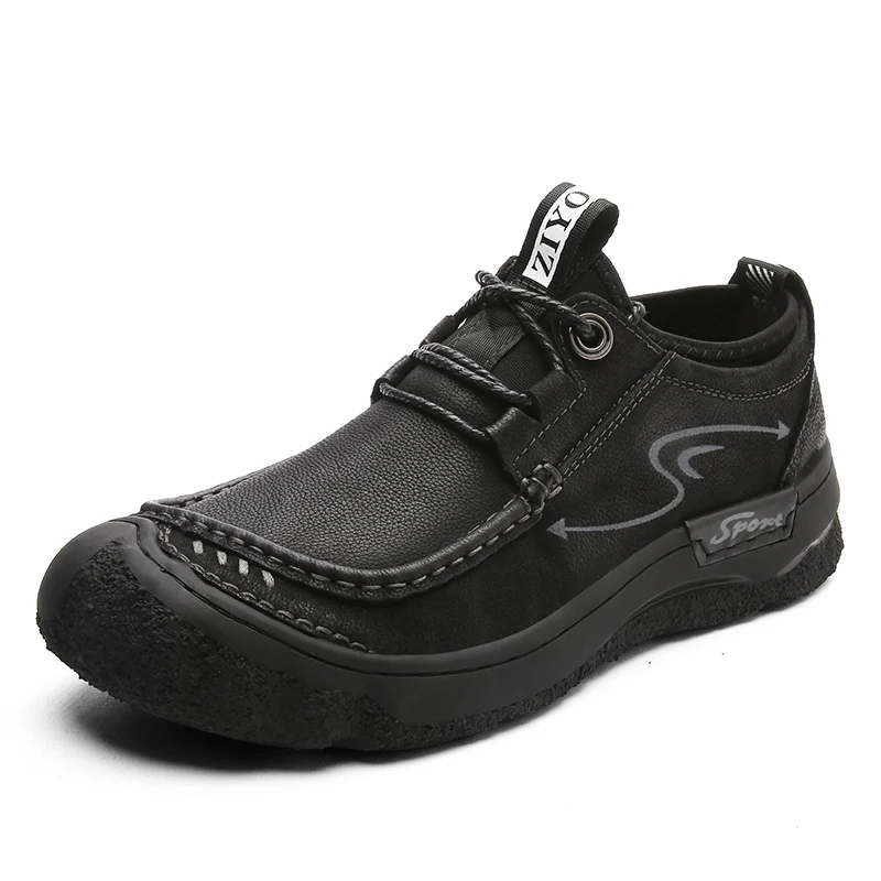 Качественная мужская повседневная обувь; Мужская обувь из натуральной кожи на плоской подошве; мягкая уличная Мужская обувь наивысшего качества; официальная обувь в стиле ретро на шнуровке - Цвет: Черный