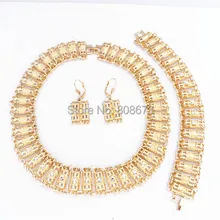 Высокое качество 24KGP модное ожерелье-чокер украшения золотистого Цета набор с кристаллами для невесты ожерелье серьги браслет