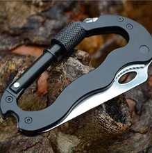 Outdoor Survival Kit, 5 in 1 Multifunction Climbing Carabiner Mountaineering Buckle With Screwdriver Folding Knife Can Opener