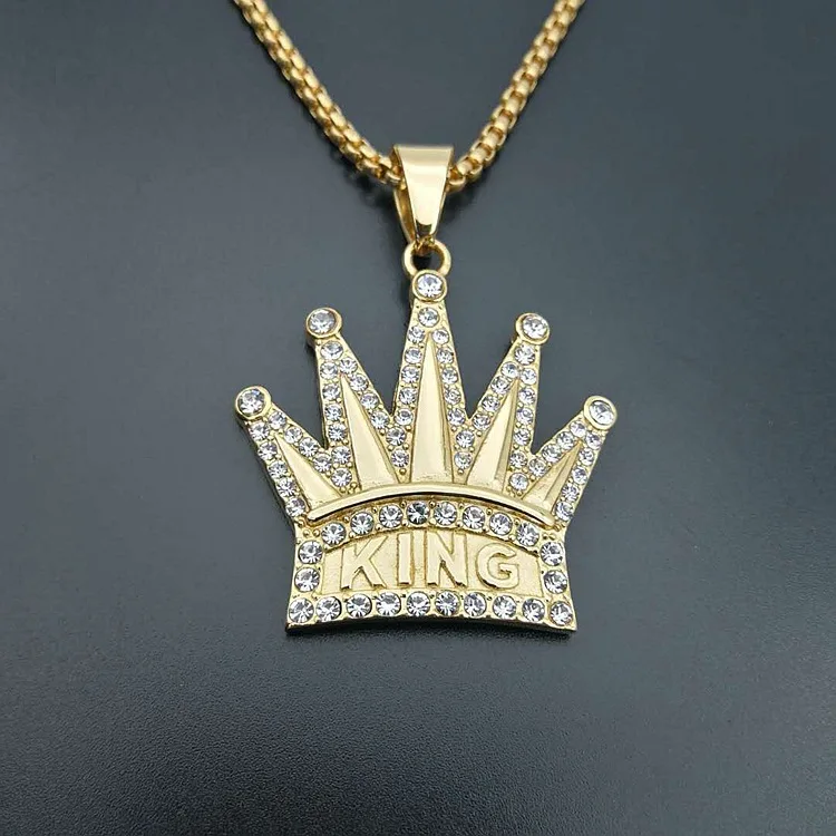 Hip hop full zircon king shape pendant necklaces bling bling 60cm 24 in